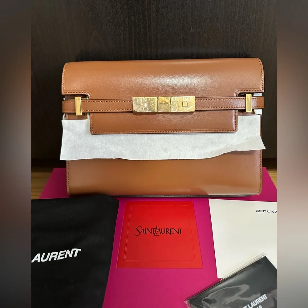 💯%Authentic!Brand New!Saint Laurent Manhattan Small Shoulder Bag In Box Leather